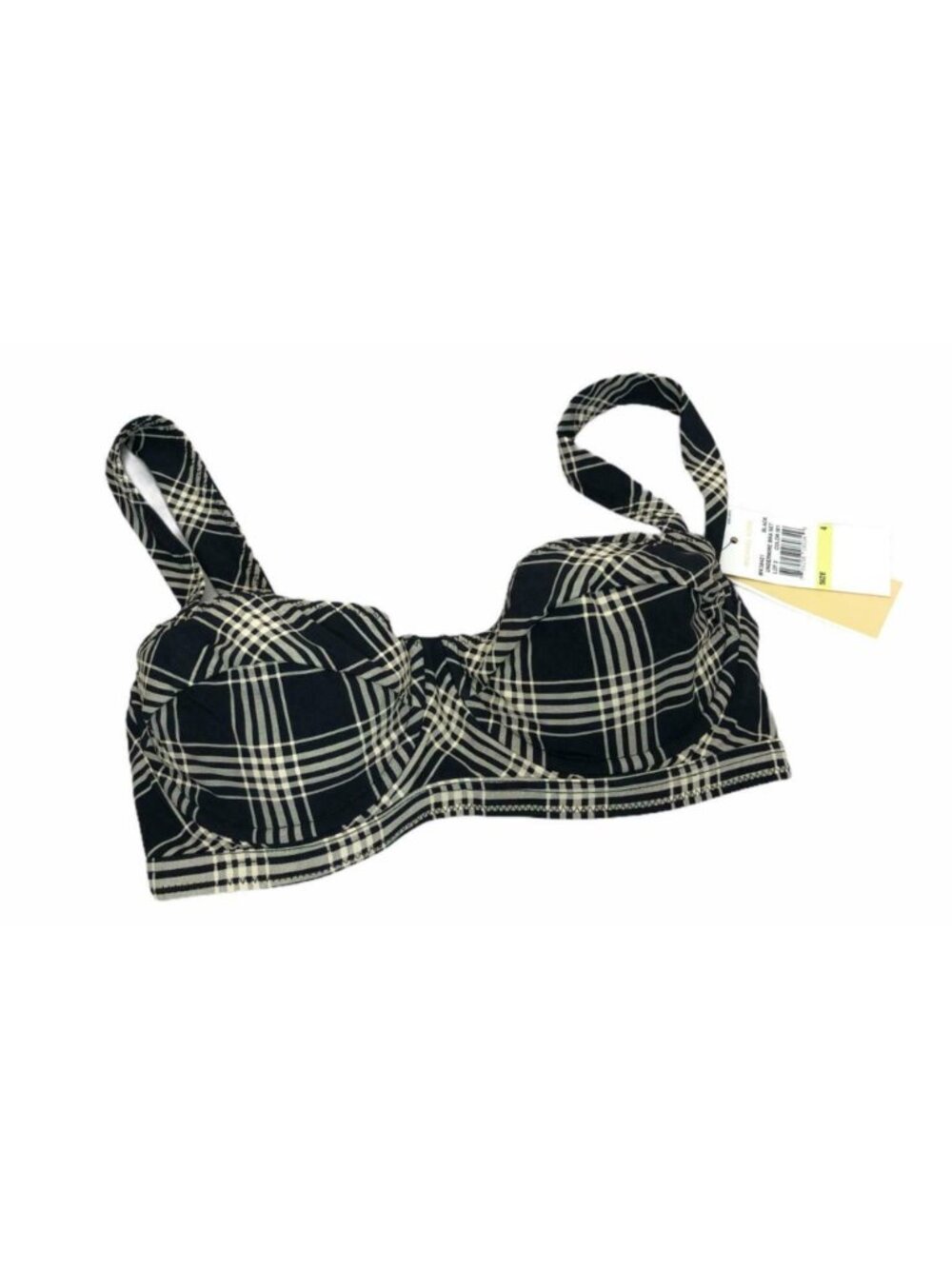 Michael Kors Bikini Bra Black Beige Sedona Plaid Womens 4 NWT Underwire Top 